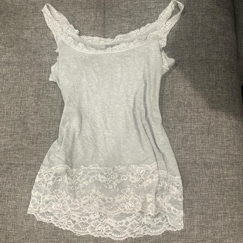 Elegant Lace Trim Gray Women's Top